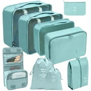Packing Cubes 9 Set, Travel Packing Organizers with Large Toiletries Bag for Clothes Shoes, Blue