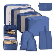 DAKOMM Packing Cubes 9 Sets, Travel Luggage Organizer Set with Hanging Toiletry Bag & Shoe Bag, Mesh Suitcase Essentials, Vacation Storage for Men Women, Navy B