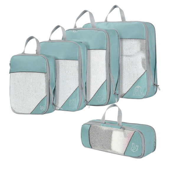 Packing Cubes Blue Compression 5 Piece Set Luggage Organizer Bags for Travel Suitcase Carry on Storage