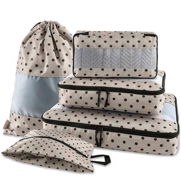 Packing Cubes Brown Polka Dot 5 Set Travel Organization