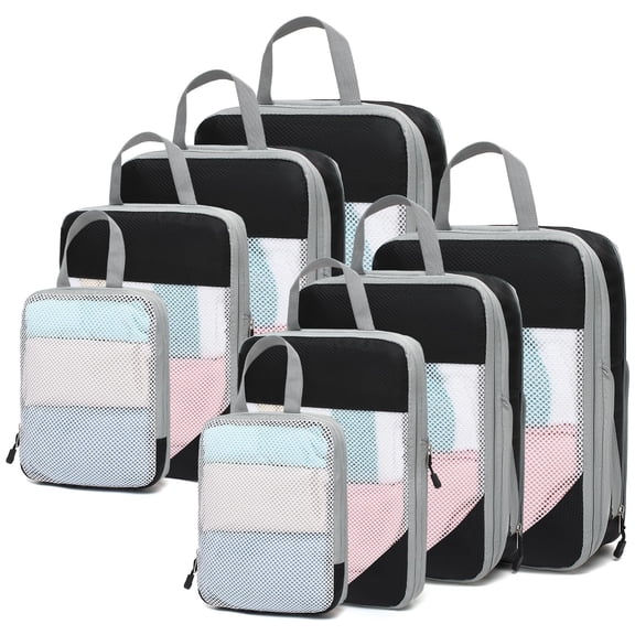 Packing Cubes Compressible, 8 Set Travel Packing Cube Organizer for Carry-on Luggage - Versatile & Reusable Travel Accessories Mesh Storage Bags Maximize Space & Stay Organized for Suitcase
