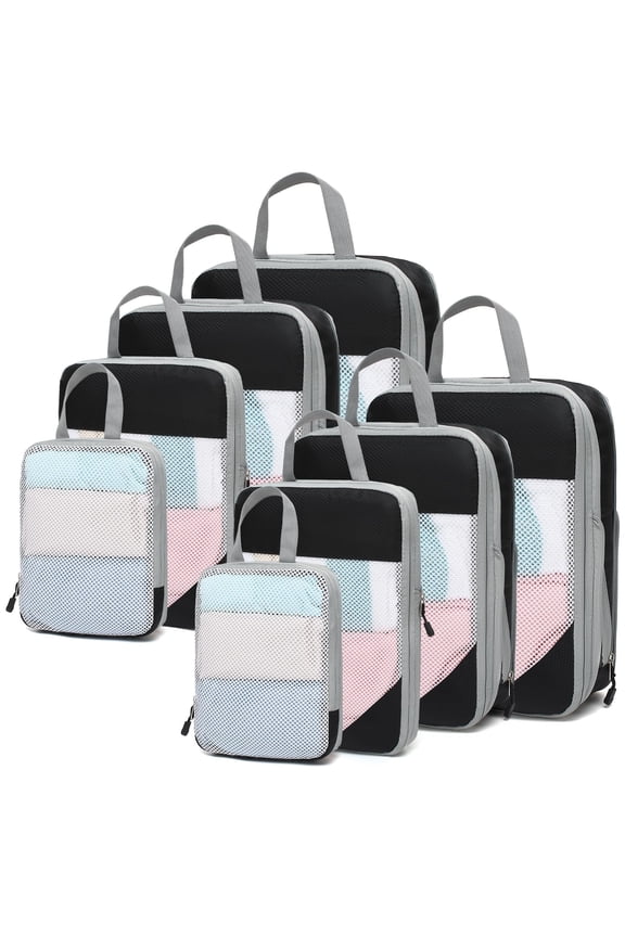 Packing Cubes Compressible, 8 Set Travel Packing Cube Organizer for Carry-on Luggage - Versatile & Reusable Travel Accessories Mesh Storage Bags Maximize Space & Stay Organized for Suitcase