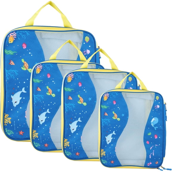 Packing Cubes Compression, Luggage Packing Organization Cubes 4 Pack, Blue, 1 Small, 2 Medium, 1 Large, blue