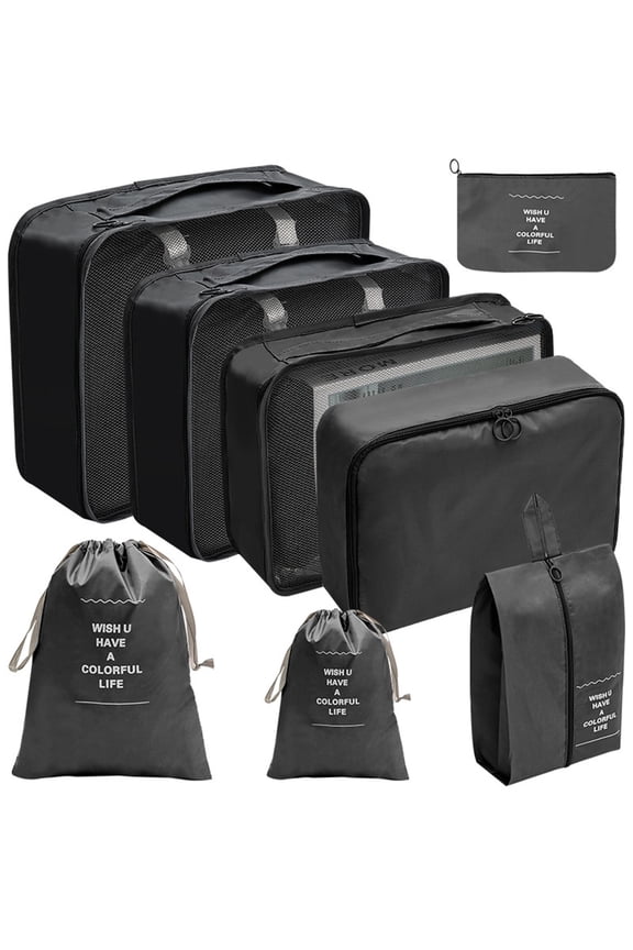 Packing Cubes For Travel 8Pcs Travel Cubes Set Foldable Suitcase Organizer Lightweight Luggage Storage Bag Storage Case,Black,Polyester Fibre