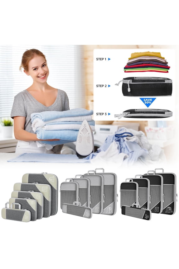 Packing Cubes Set, 5 Pieces, Compression Design, Space Saving, Suitable for Suitcase Luggage and Travel Accessories Storage Use, by UKHCCC