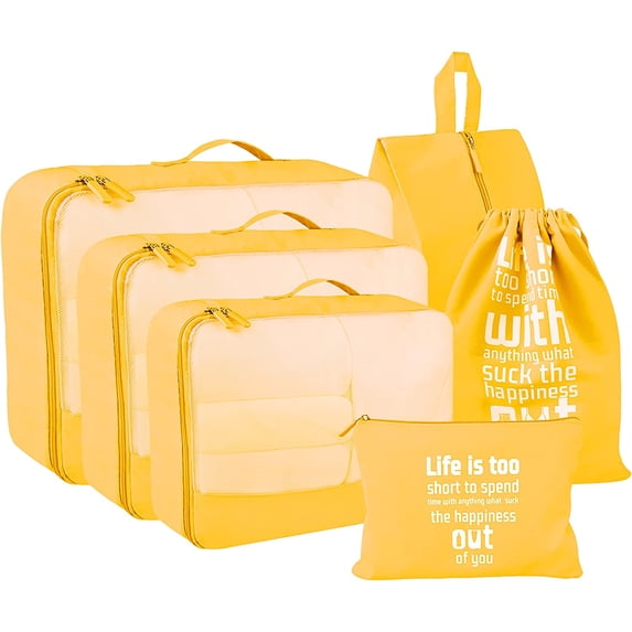 Packing Cubes Set, 6 Pcs Travel Packing Organizers for Suitcases, Large Capacity Travel Luggage Organizers Set includes 11 Storage Bags, Convenient Organizer Bags for Travel Lovers (Yellow)