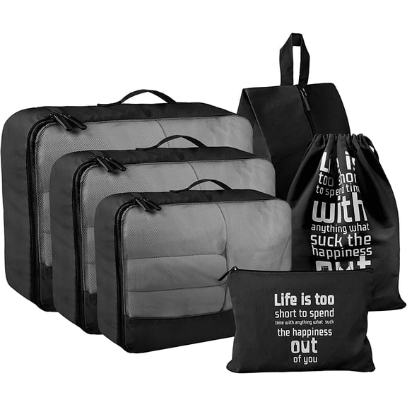 Packing Cubes Set, 6 Pcs Travel Packing Organizers for Suitcases, Large Capacity Travel Luggage Organizers Set includes 6 Storage Bags, Convenient Organizer Bags for Travel Lovers (Black)