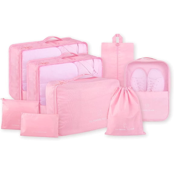 Packing Cubes Set, 8 Pcs Travel Packing Organizers for Suitcases, Large Capacity Travel Luggage Organizers Set includes 10 Storage Bags, Convenient Organizer Bags for Travel Lovers (Khaki)