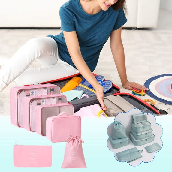 Packing Cubes Set, Travel Organizers for Suitcase 6 Piece Lightweight Luggage Packing Bags with Shoe Bag and Laundry Pouch Beige