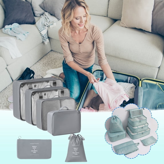 Packing Cubes Set, Travel Organizers for Suitcase 6 Piece Lightweight Luggage Packing Bags with Shoe Bag and Laundry Pouch Beige