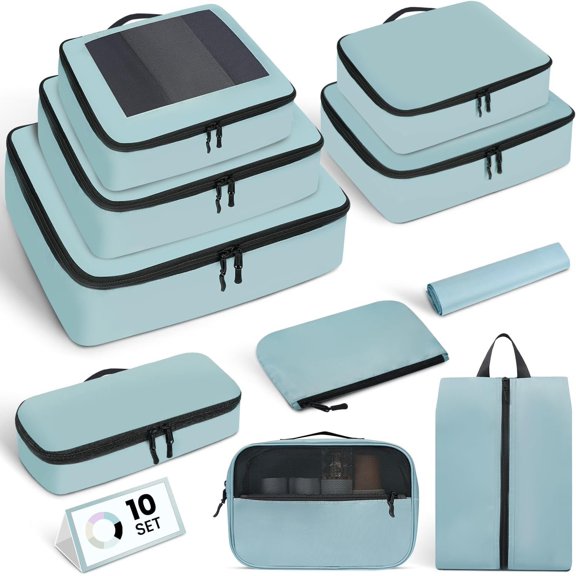 Packing Cubes for Travel | 10 Set Teal |Durable Luggage Organizer 4 Size(, Large, Medium, Small),Comprehensive Cubes for Toiletry,Underwear, Shoe,Travel Essentials,Efficient Women Gifts