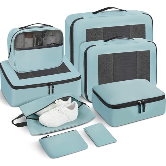 Packing Cubes for Travel | 8 Set Teal |Durable Luggage Organizer 4 Size(, Large, Medium, Small),Comprehensive Cubes for Toiletry,Underwear, Shoe,Travel Essentials,Efficient Women Gifts