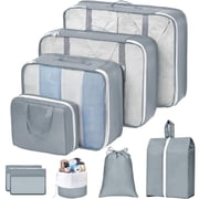Packing Cubes for Travel - 9 Set Packing Cubes for Suitcase Large Travel Cubes Luggage Organizer Bags Set With Travel Laundry Bags/Shoe Bag/Toiletry Bag Light Gray