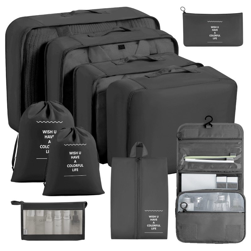 Packing Cubes for Travel,AILKIN 10 PCS,Compression Bags For Travel with Shoe&Hanging Toiletry Bag,Suitcase Travel Accessories Essentials Organizer Bags Packing Cubes for Luggage Compression,Black