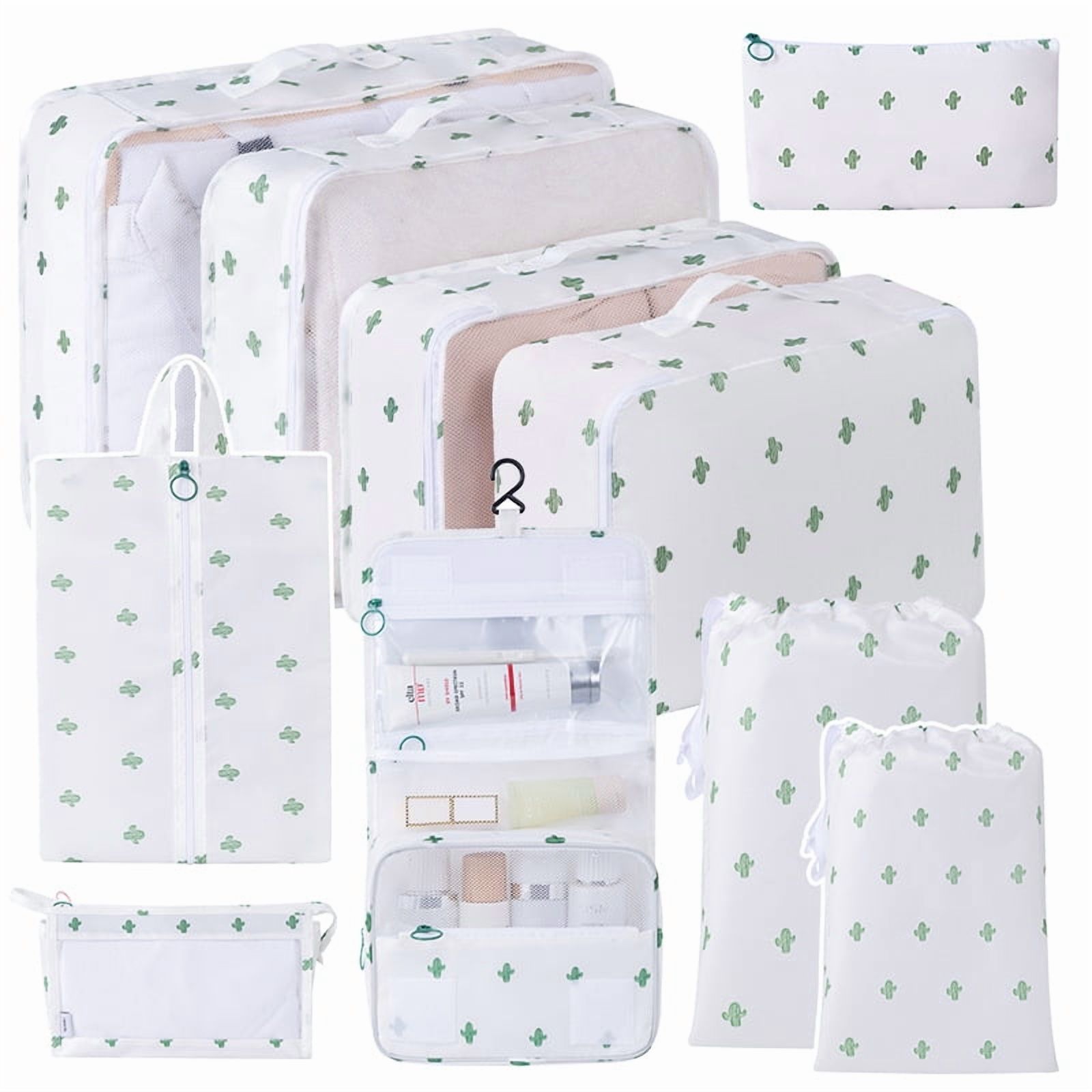 Packing Cubes for Travel,AILKIN 10 PCS,Compression Bags For Travel with Shoe&Hanging Toiletry Bag,Suitcase Travel Accessories Essentials Organizer Bags Packing Cubes for Luggage Compression,Cactus
