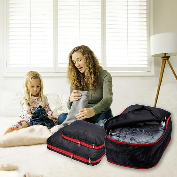 Packing Cubes for Travel | Set of 3 Expandable Luggage Organizers for Suitcase | Clothes Storage Compressors for Vacation, Business Trips & Camping | Gray & Red Oxford Cloth