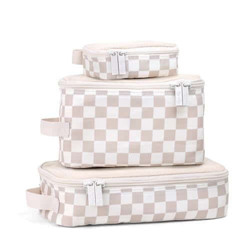 Packing Cubes for Travel – Set of 3 Packing Cubes or Travel Organizers; Each Cube Features a Mesh Top, Double Zippers and a Fabric Handle (Checkerboard)