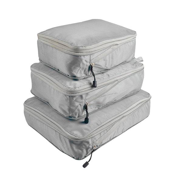 Packing Cubes Water Resistant Nylon Foldable With Zipper 3 Piece Set Gray For Travel Luggage Organizer