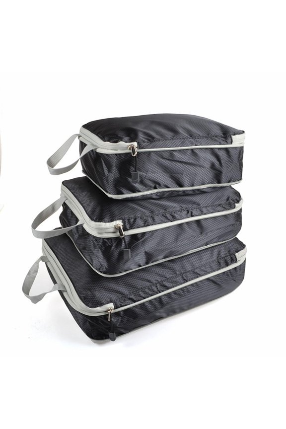 Packing Cubes Waterproof Nylon Foldable With Zipper 3 Piece Set Black For Travel