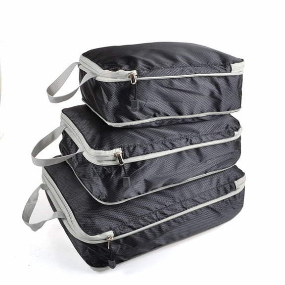 Packing Cubes Waterproof Nylon Foldable With Zipper 3 Piece Set Black For Travel