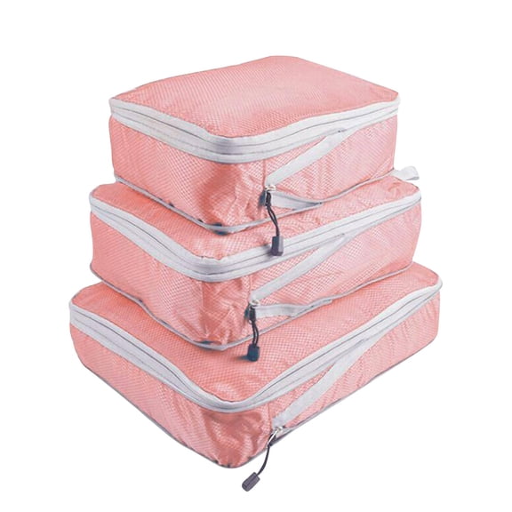 Packing Cubes Waterproof Nylon Foldable With Zipper 3-Piece Set Pink For Travel