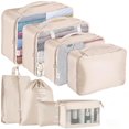 thumbnail image 1 of Packing Cubes for Travel, 8Pcs Travel Cubes Set Foldable Waterproof Suitcase Organizer Luggage Storage Bag, Beige, 1 of 7