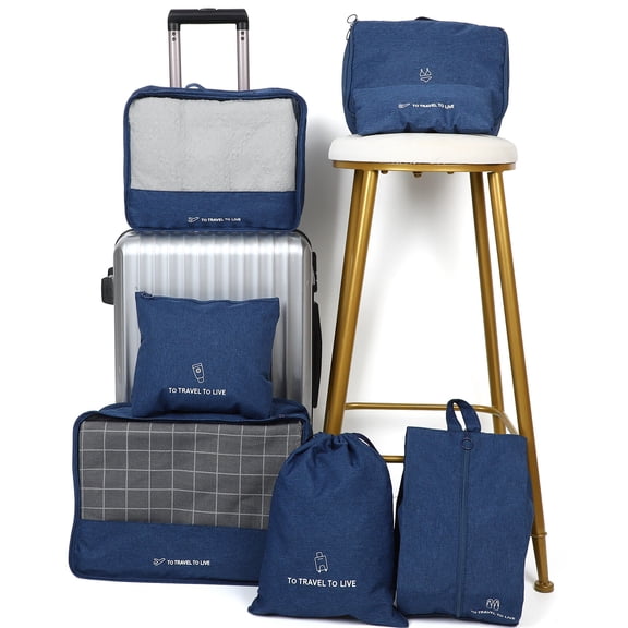 Healifty Packing Cubes for Travel 7Pcs Navy Upgraded Fabric Organizer Set
