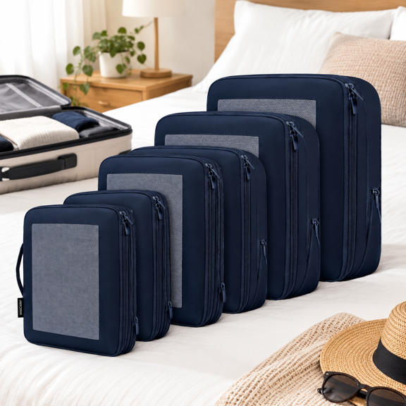 Packing Organizer Cube, 06-Navy, Half Mesh, 11.34 x 8.43 x 3.54 Inches