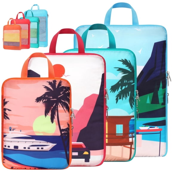 Packing Organizer Cubes 01 Lovely Tourist Landscape 4-Piece Set (Weekend/Short Trip Essentials)