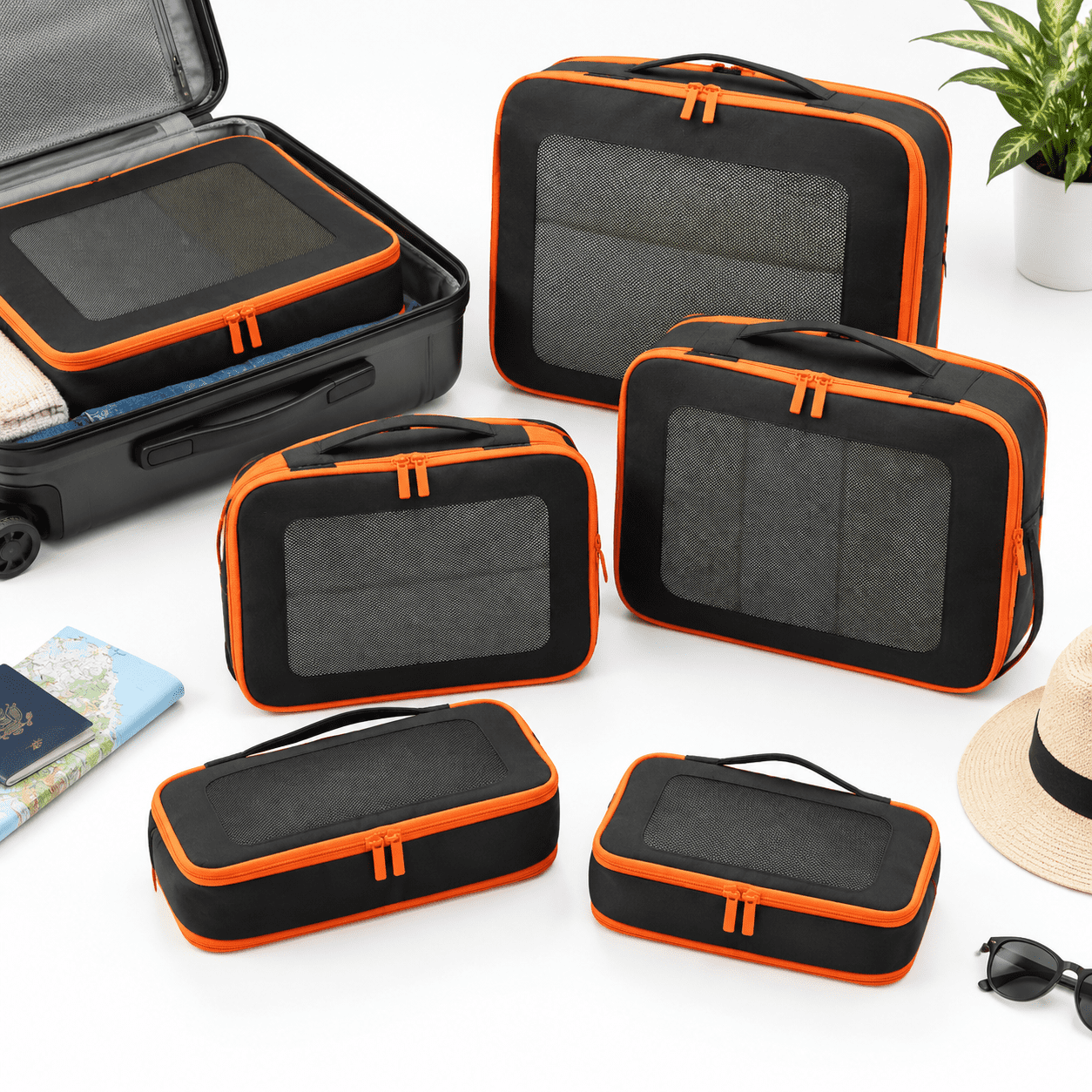 Packing Organizer Cubes 6 Set Jet Black for Travel and Storage ...