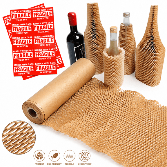 Packing Paper Wrap Honeycomb Cushioning Wrap Roll with 20 Fragile Sticker Moving Supplies Moving Protective Roll 12" x 98.5'