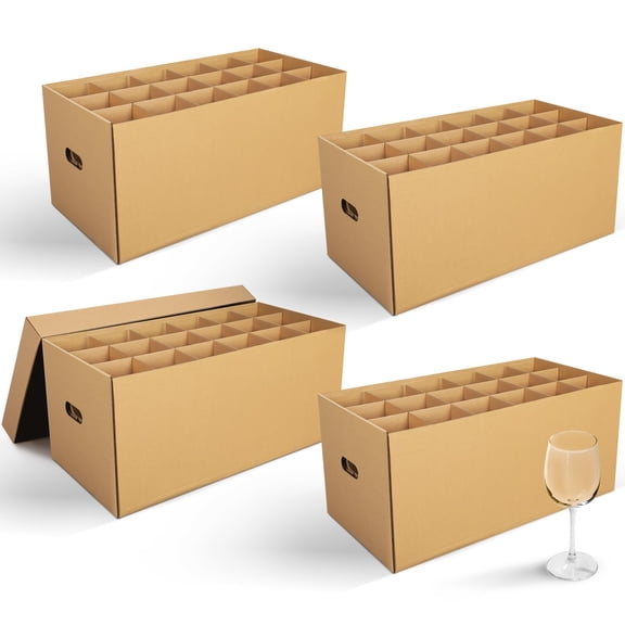 Packing & Shipping Boxes brown 24 X 12 X 11 Inches 4 Pack Wine Glass Moving Kit