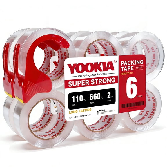 Heavy Duty Packing Tape with Dispenser 12 Rolls, 110 Yds x 2" x 2 Mil Clear Shipping Tape Refills Clear, Packaging Tape for Shiping, Moving, Sealing