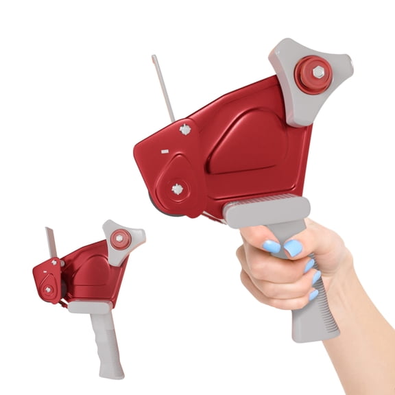 Red Hand Packing Tape Dispenser Gun, Durable Metal Side Loading, 2 in Size