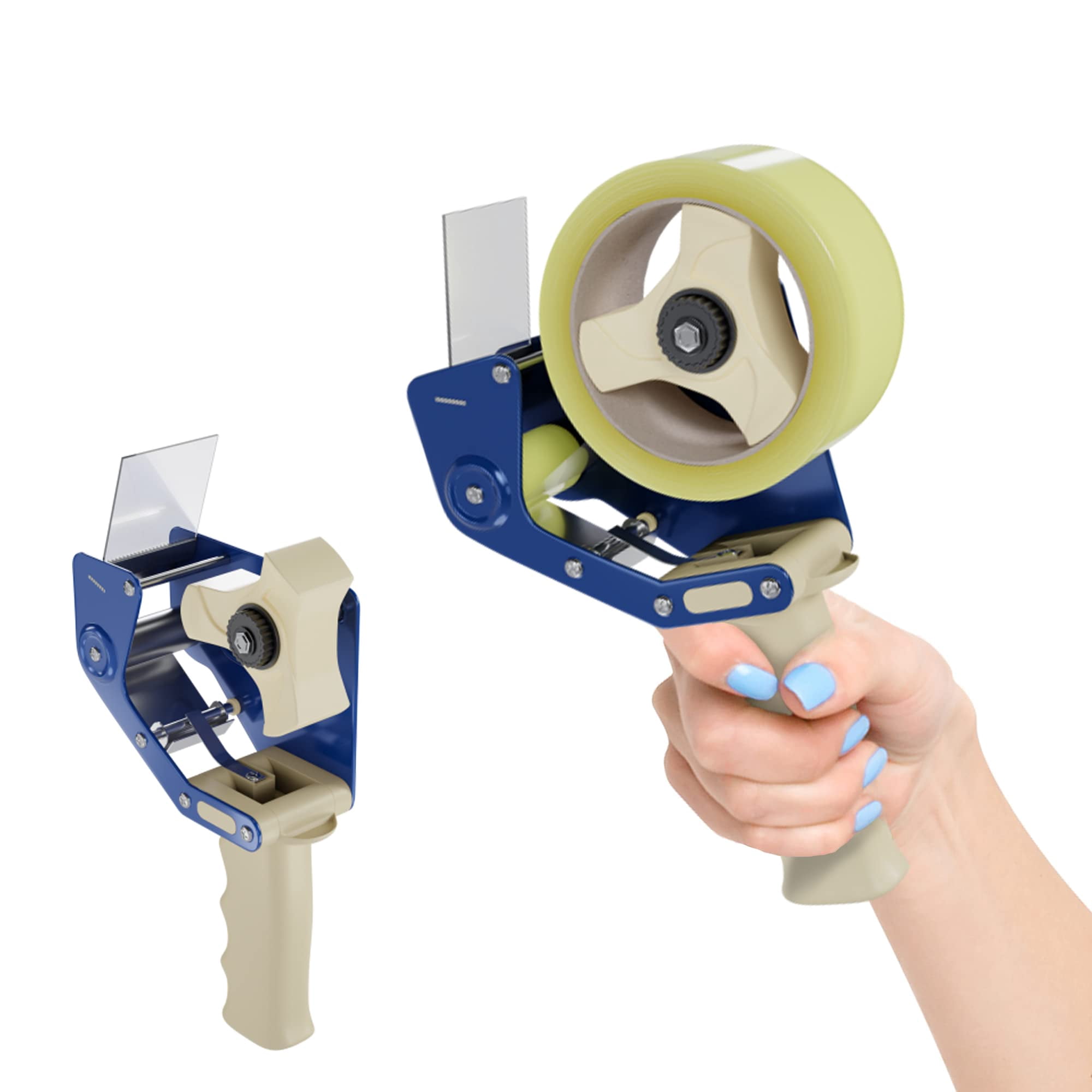 Blue Packing Tape Dispenser Gun, Durable Metal Side Loading, 3 in Tape Capacity