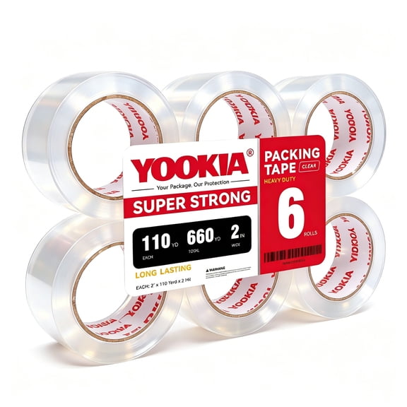 YOOKIA Heavy Duty Packing Tape 6 Rolls, 110 Yds x 2" x 2 Mil Shipping Tape Refills Clear, Packaging Tape for Shiping, Moving, Sealing