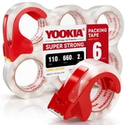 YOOKIA Clear Packing Tape Refill with Dispenser, 2" x 110 YD, 6 Rolls, Heavy Duty Shipping Tape for Moving, E-commerce, Box Sealing