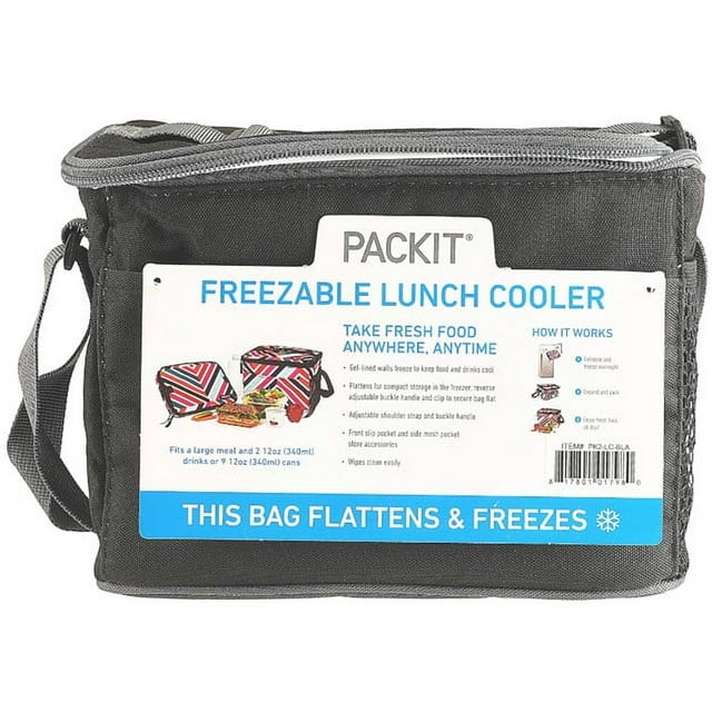Packit Durable Freezable Gel Lunch Cooler Holds 9 Cans, Black