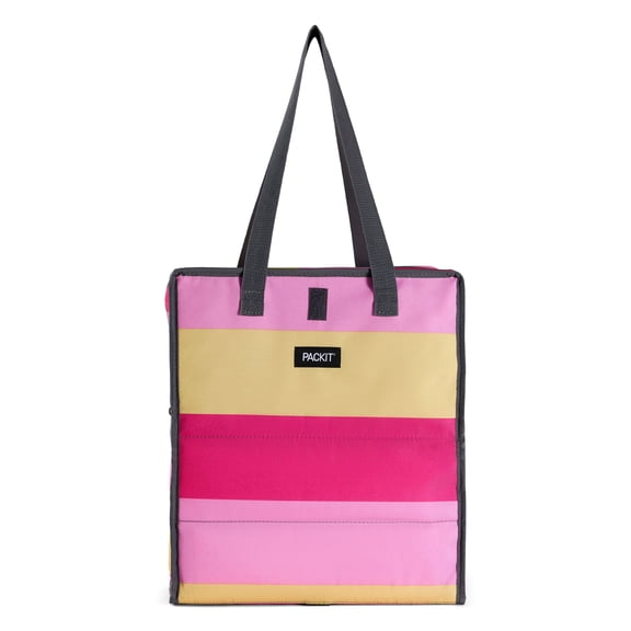 Packit Freezable Grocery Bag, Pink Stripe