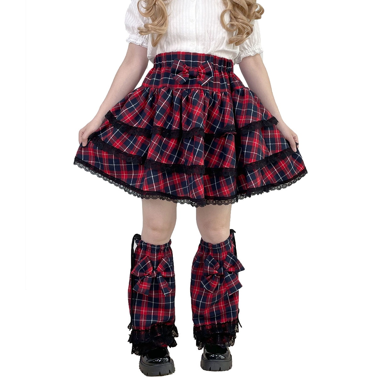 Packitcute Women Plaid Cake Skirt With Leg Warmer Harajuku Goth A