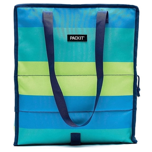 Packlt Freezable Reusable Grocery Tote, Fresh Stripe, BPA Free, Non Toxic Polycanvas