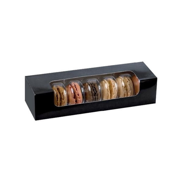 PacknWood 210MAC7F Black Box With Window For 7 Macarons - 8.46 x 2.68 x 1.89 In- Pack Of 250