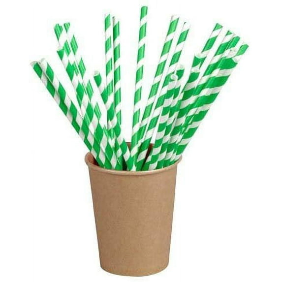 PacknWood Paper Straws 7.75 Inch 50, Green Stripe