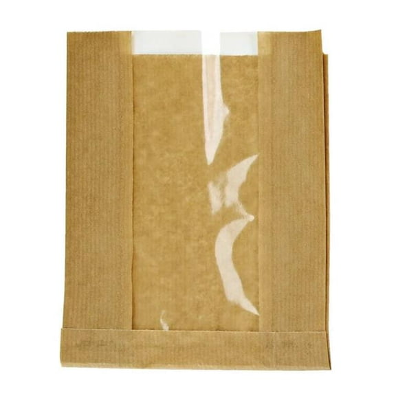 Packnwood 210SVIS3622 14.2 x 8.7 x 3.9 in. Kraft Bag with Window, Brown - 500 Piece