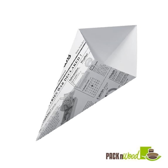 Packnwood 210CNEWS250 8.4 oz. Sturdy Paper Cones with Newsprinted Print