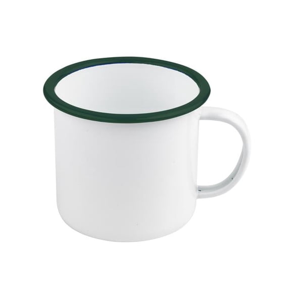 Packnwood 294ENMUG350 3.9 x 3 in. 12 oz Rim Enamel Mug, White with Green - 12 Piece