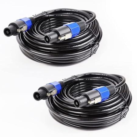 Packs of 2 SpeakOn Extension Cable 50 Feet - Full Shield Pro Speak-On Male to Male Wire 50FT - DJ PA Stage Audio Jack Speaker Loudspeaker Amplifier Wiring Copper Cord with Twist Lock