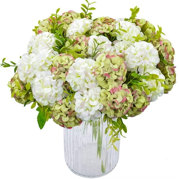 Packs Artificial Silk Hydrangea Fake Bridal Bridesmaid Flower Bouquet for Wedding Party Home Decoration, Head, 36cm (Green)