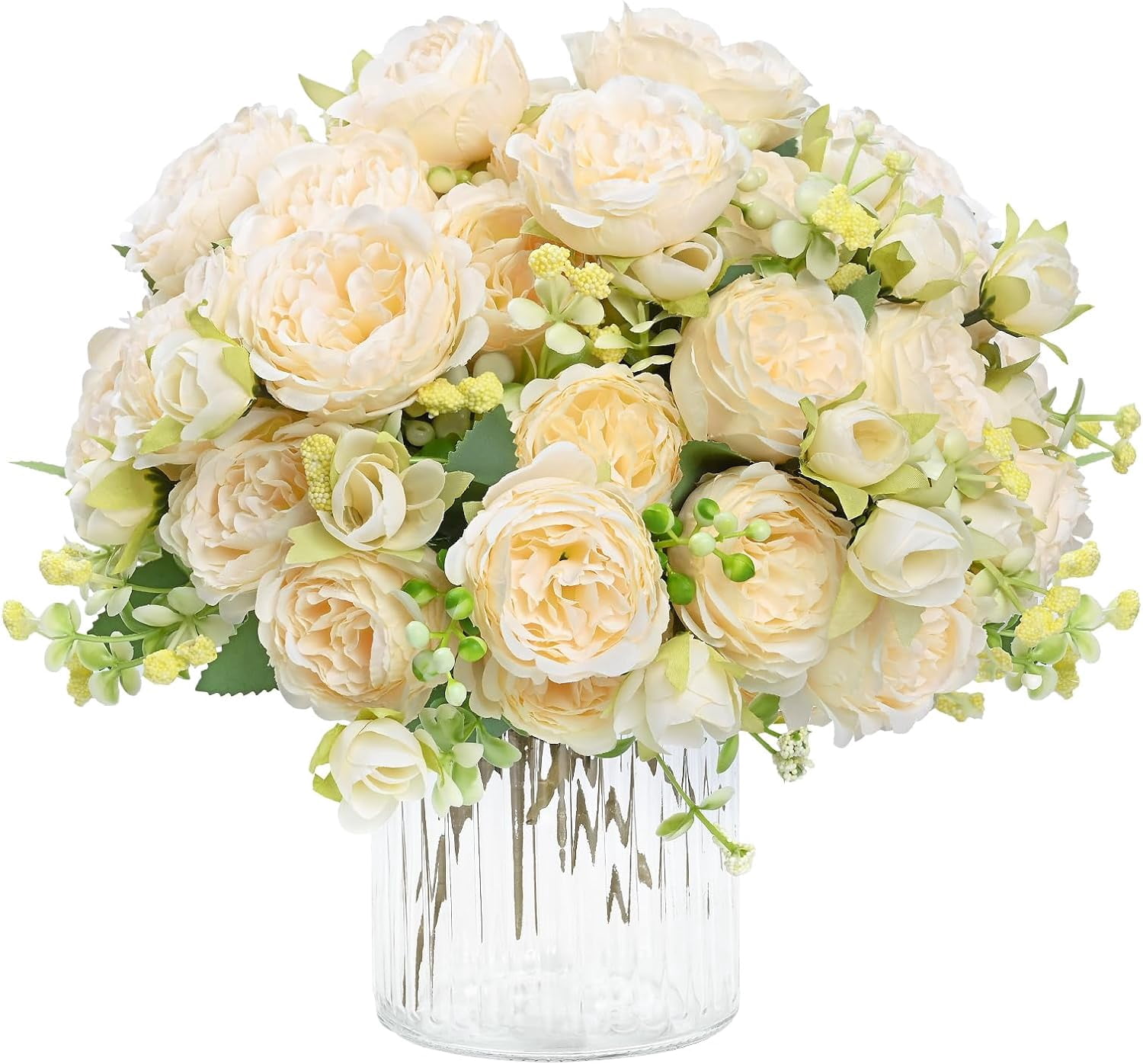 Packs Peonies Artificial Flowers, Champagne Artificial Peonies, Silk Peonies Flowers Fake Peonies Artificial Flowers Peonies Bouquet for Centerpiece Table Wedding Party Home Decor