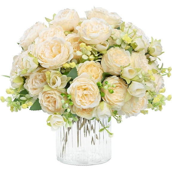 Packs Peonies Artificial Flowers, Champagne Artificial Peonies, Silk Peonies Flowers Fake Peonies Artificial Flowers Peonies Bouquet for Centerpiece Table Wedding Party Home Decor